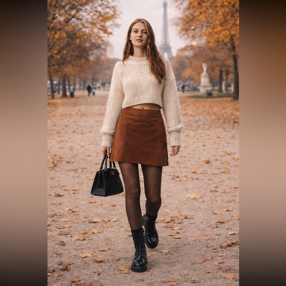 Anthropologie Chestnut Suede-Look Mini Skirt